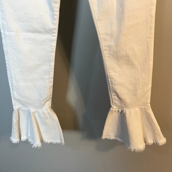 Frame Le Skinny De Jeanne White Flounce Flare Denim Jeans Mid Skinny Crop SZ 28 - Picture 5 of 16